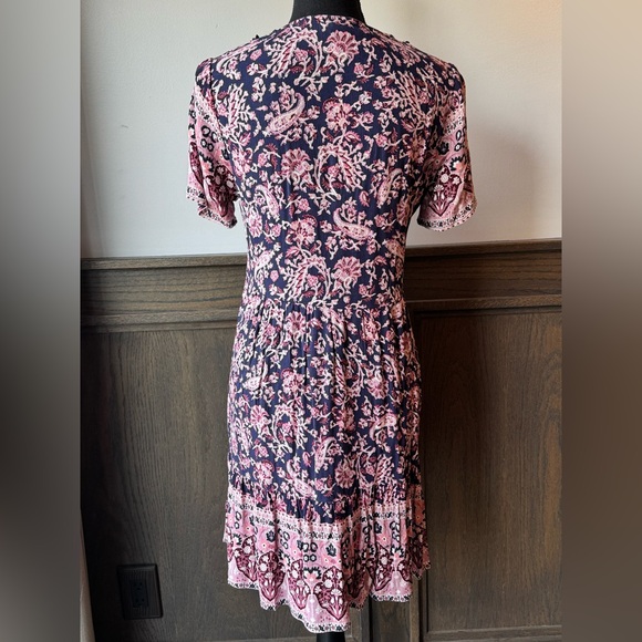 Knox Rose Pink & Navy Floral V-Neck Babydoll Tunic XS NWOT - Picture 4 of 7